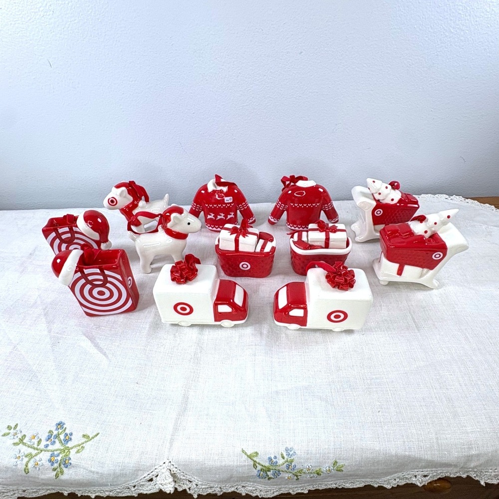 Target Ceramic Christmas Ornaments 12pc Set Red White Dog